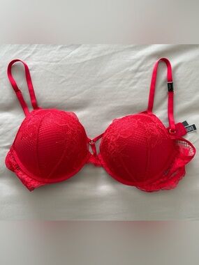 Victorias Secret Bombshell Plunge Push Up Bra In Red Fishnet Size 36B